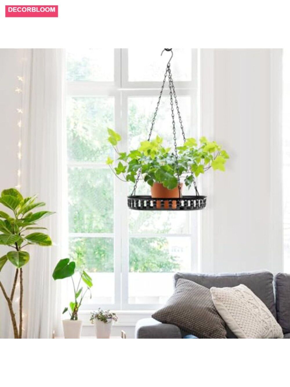 Metal Hanging Plant Holder Shelf for Indoor Outdoor, Adjustable Chain, Weather - Picture 4 of 6